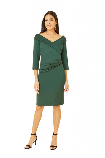 Green Scuba Fitted Wrap Dress Yumi